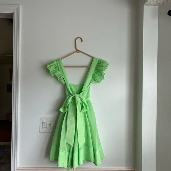Mable Bright Green Ruffle Criss Cross Mini Dress Size Small Mable - Picture 7 of 10